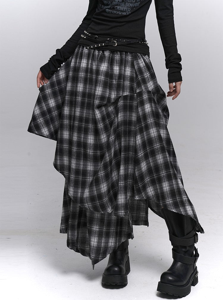 Irregular Plaid Midi Skirt LAD0224