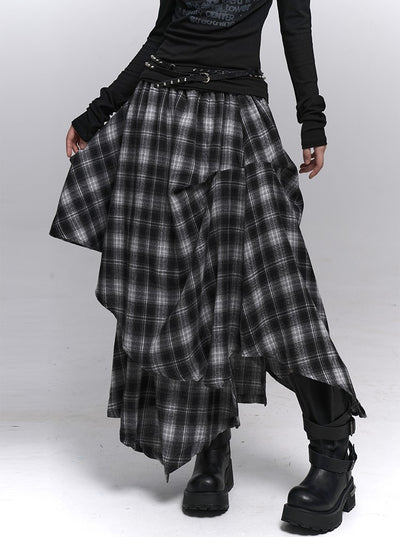 Irregular Plaid Midi Skirt LAD0224