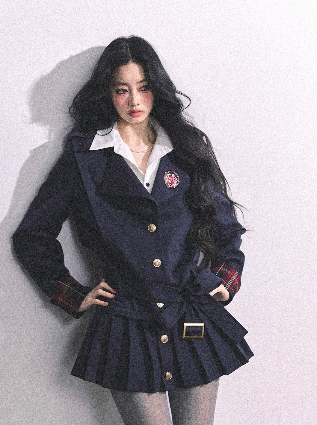 Fake Two-piece College Pleated Dress DIA0627