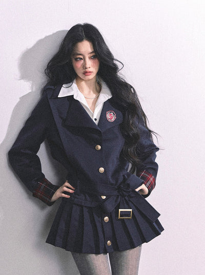 Fake Two-piece College Pleated Dress DIA0627