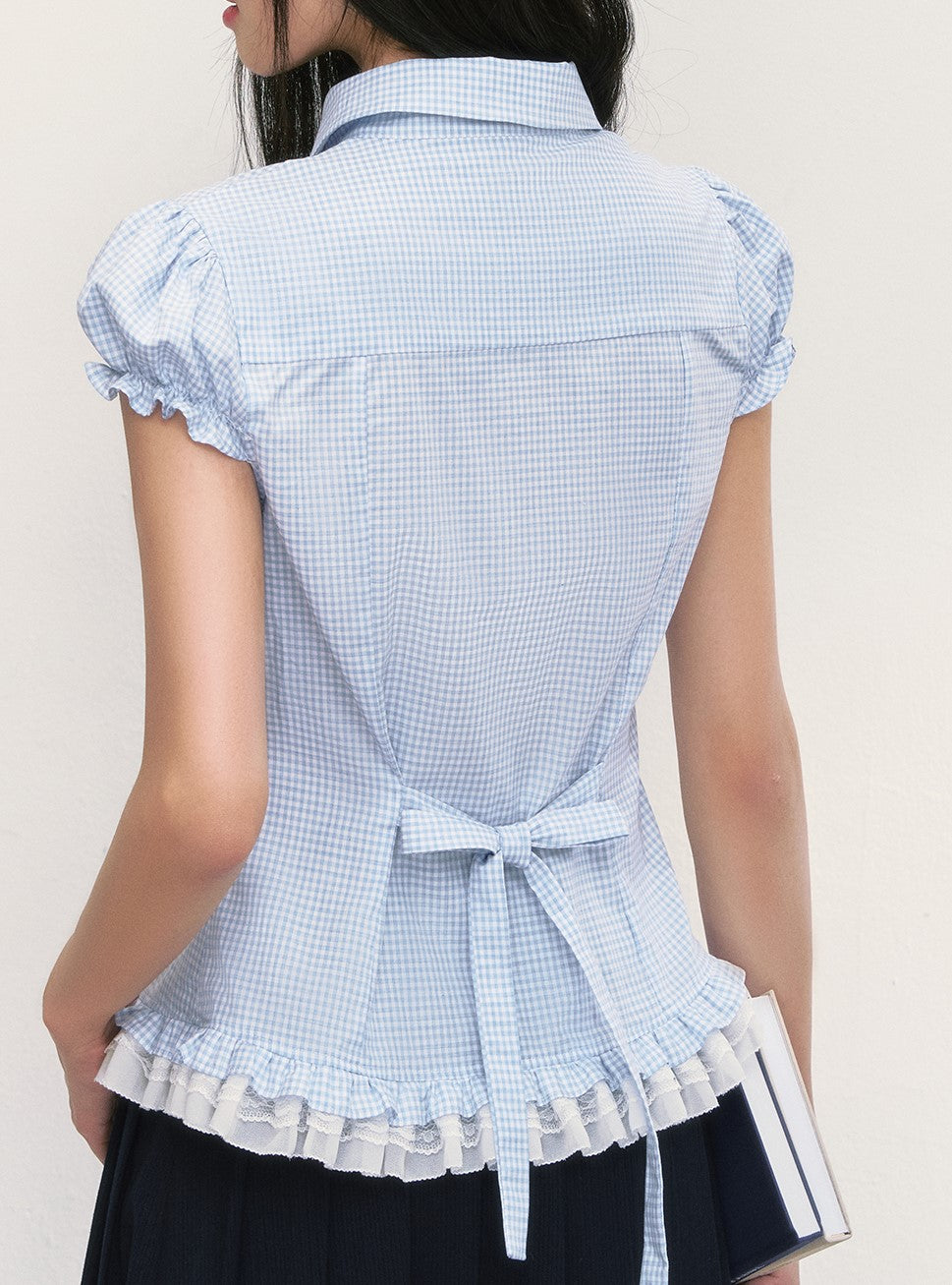 Lace Plaid Puff Sleeves Shirt WEE0042