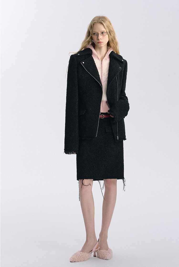 Black Wool Hourglass Silhouette Large Lapel Jacket BYW0036