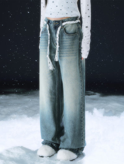 Retro Star Lace-up Washed Straight Leg Jeans WEE0112