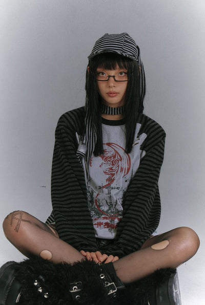 Raglan Striped Long-sleeved T-shirt KIN0150