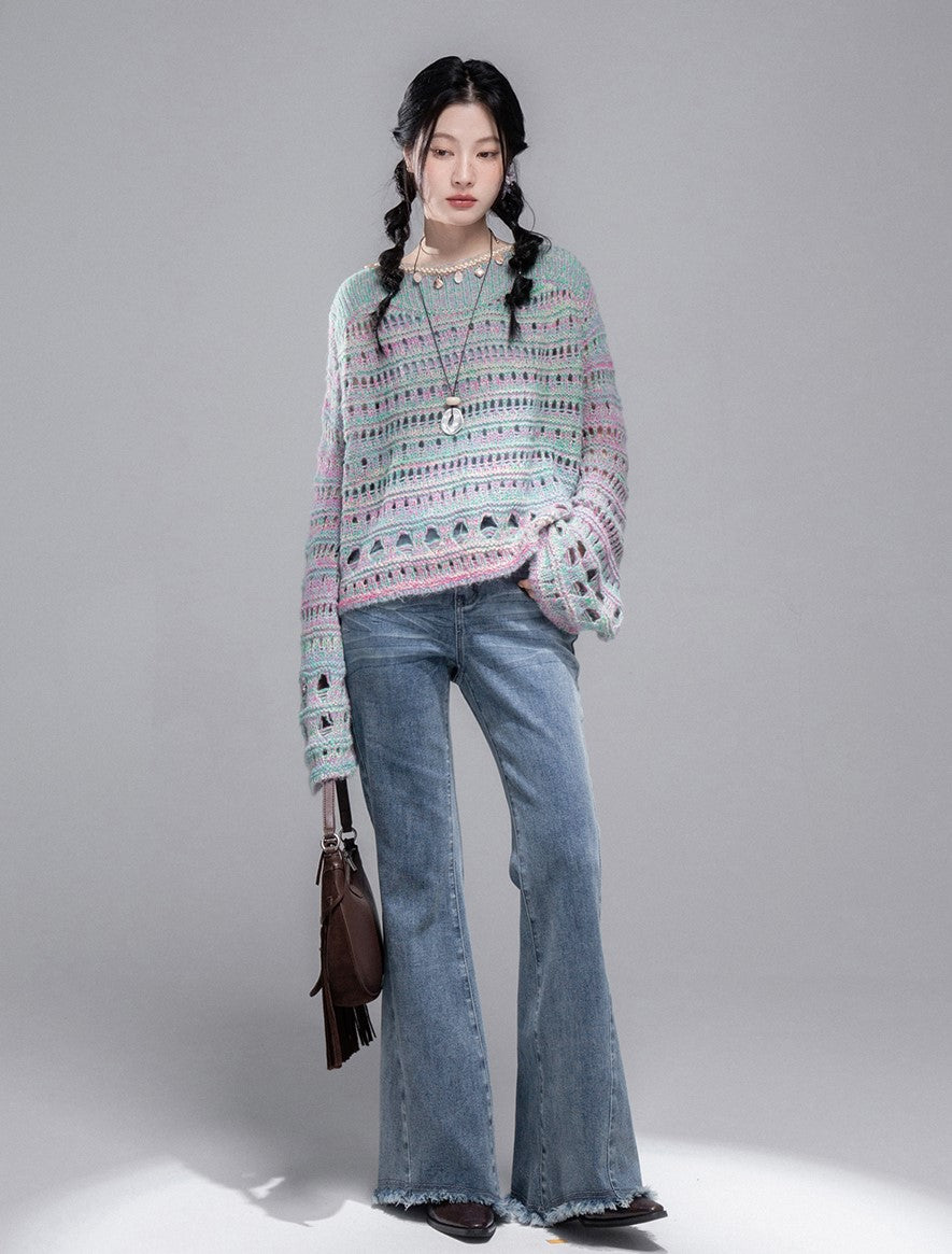 Cherry Pink Shell Chain Hollow Sweater COT0358