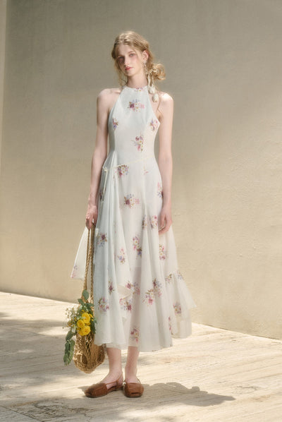 Halter Neck Flower Printed Dress GRO0160