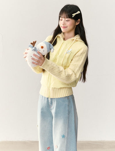 Detachable Hooded Ribbon Knitwear Jacket NTO0243