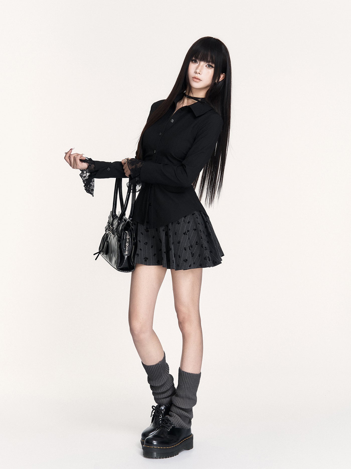 Striped Lace Long-sleeved Shirt VOC0454