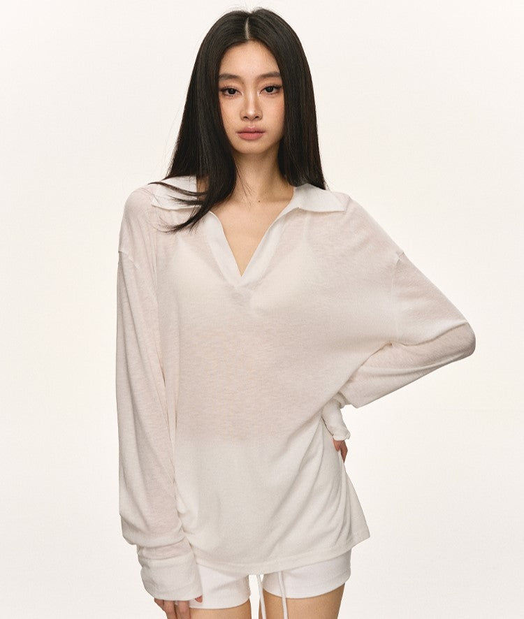 Lapel Loose V-neck Sunscreen Shirt ANA0057