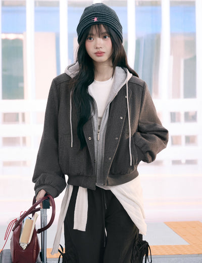 Detachable Faux Two-piece Hooded Jacket WEE0078