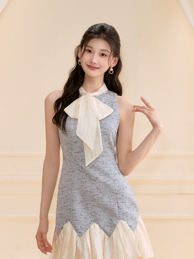 Contrast Color Bow Dress OSH0118