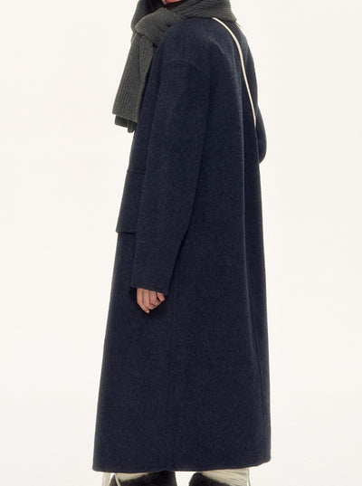 Navy High-end Wool Long Coat WEE0093