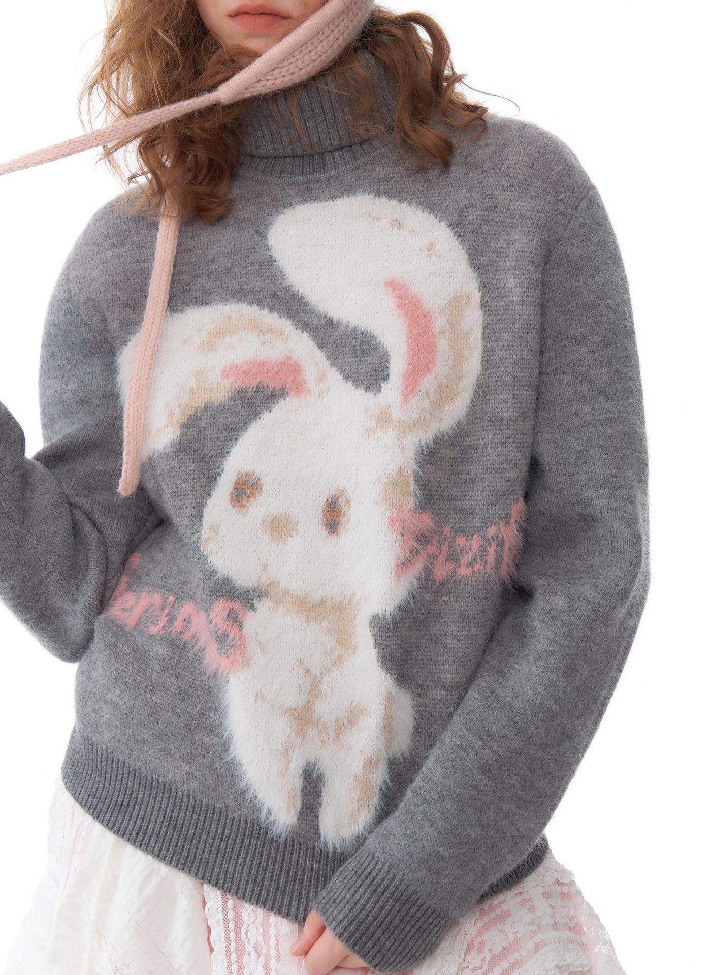 Retro Design High-grade Rabbit Soft Lazy Gray Turtleneck Sweater ZIZ0195