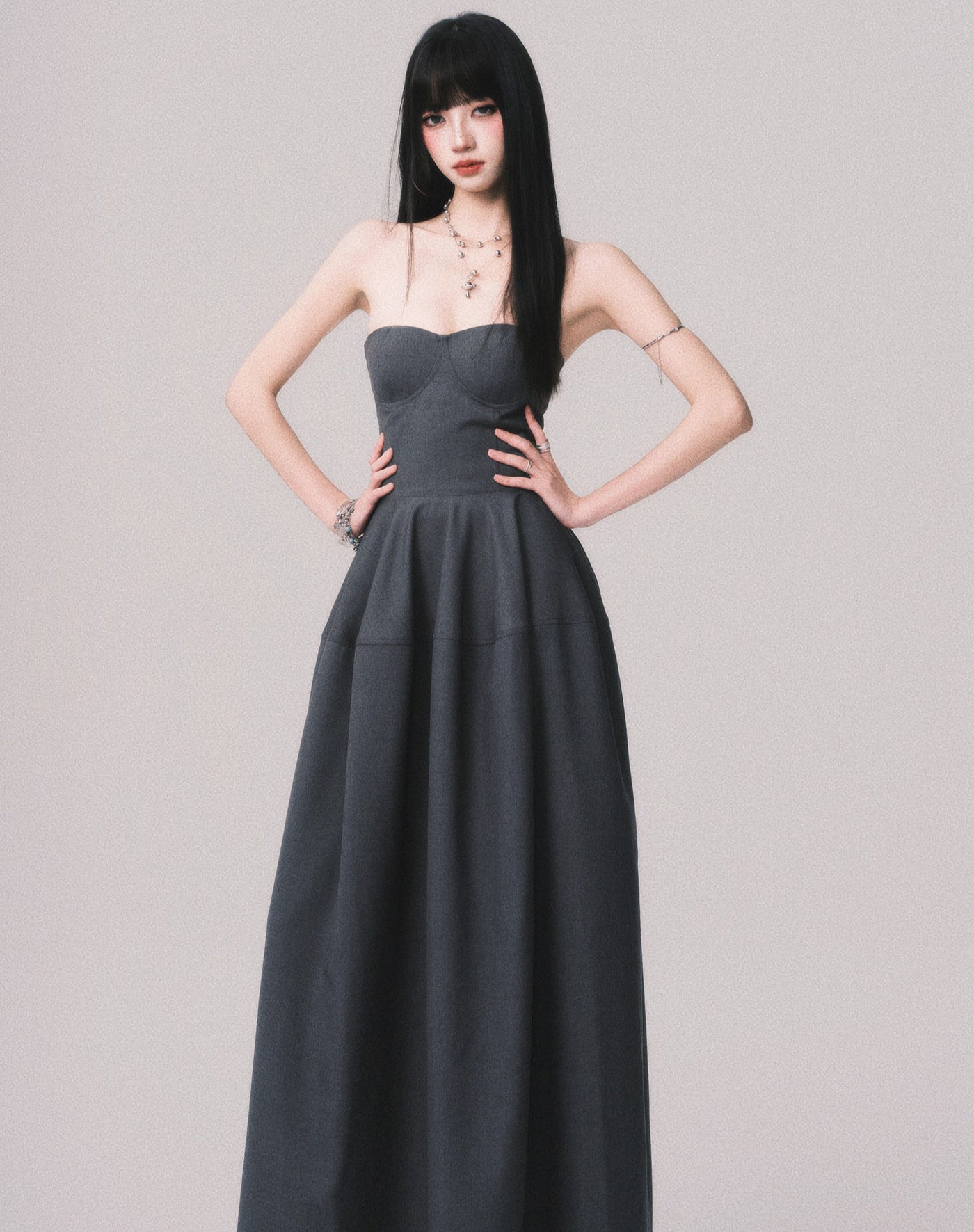 Slimming Puffy Long Tube Top Dress LUL0162