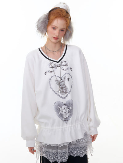 Retro Design Hem Rabbit Print Sweatshirt ZIZ0301