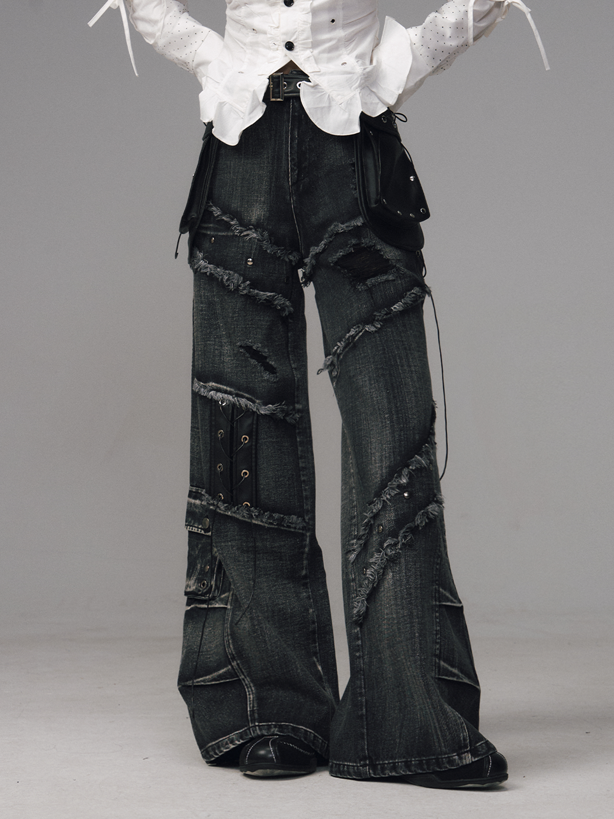 Street Punk Lace-up Studded Jeans FRU0124