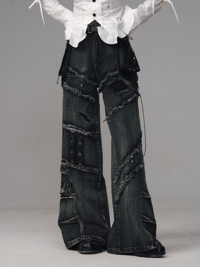 Street Punk Lace-up Studded Jeans FRU0124