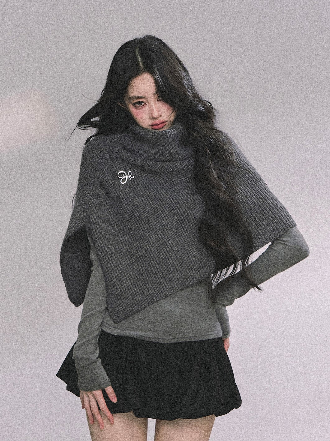 French Turtleneck Knitted Shawl/Slim Top DIA0614