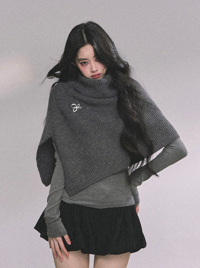 French Turtleneck Knitted Shawl/Slim Top DIA0614