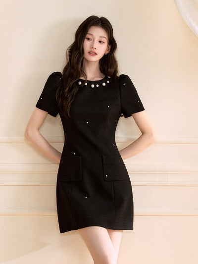 Starry Beaded Puff Sleeves Dress OSH0124