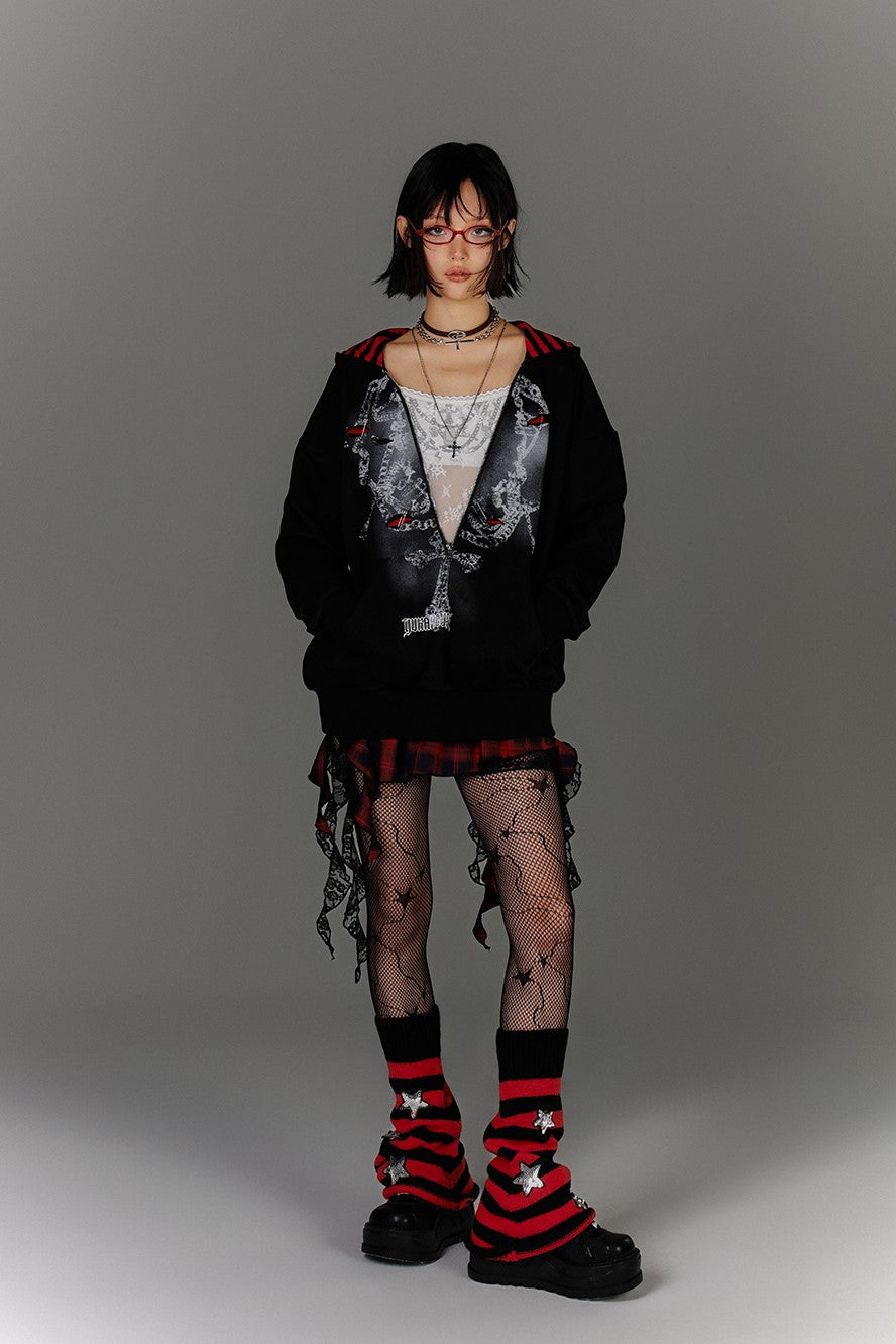Fake Two-piece Striped Hooded Sweatshirt KIN0143