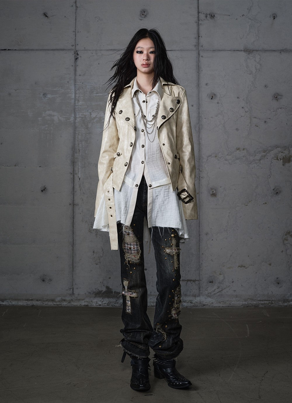 Punk Large Collar Leather Jacket  NOR0206