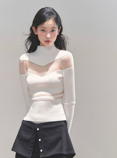 See-through High Neck Slim Sweater DIA0700