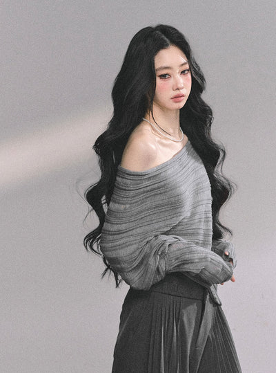 Oblique Shoulder Loose Sweater DIA0597