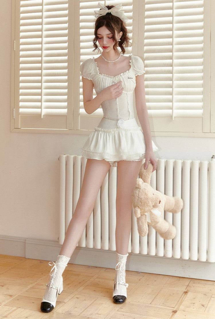Lace Puff Sleeve Top/Cake Skirt TBI0036