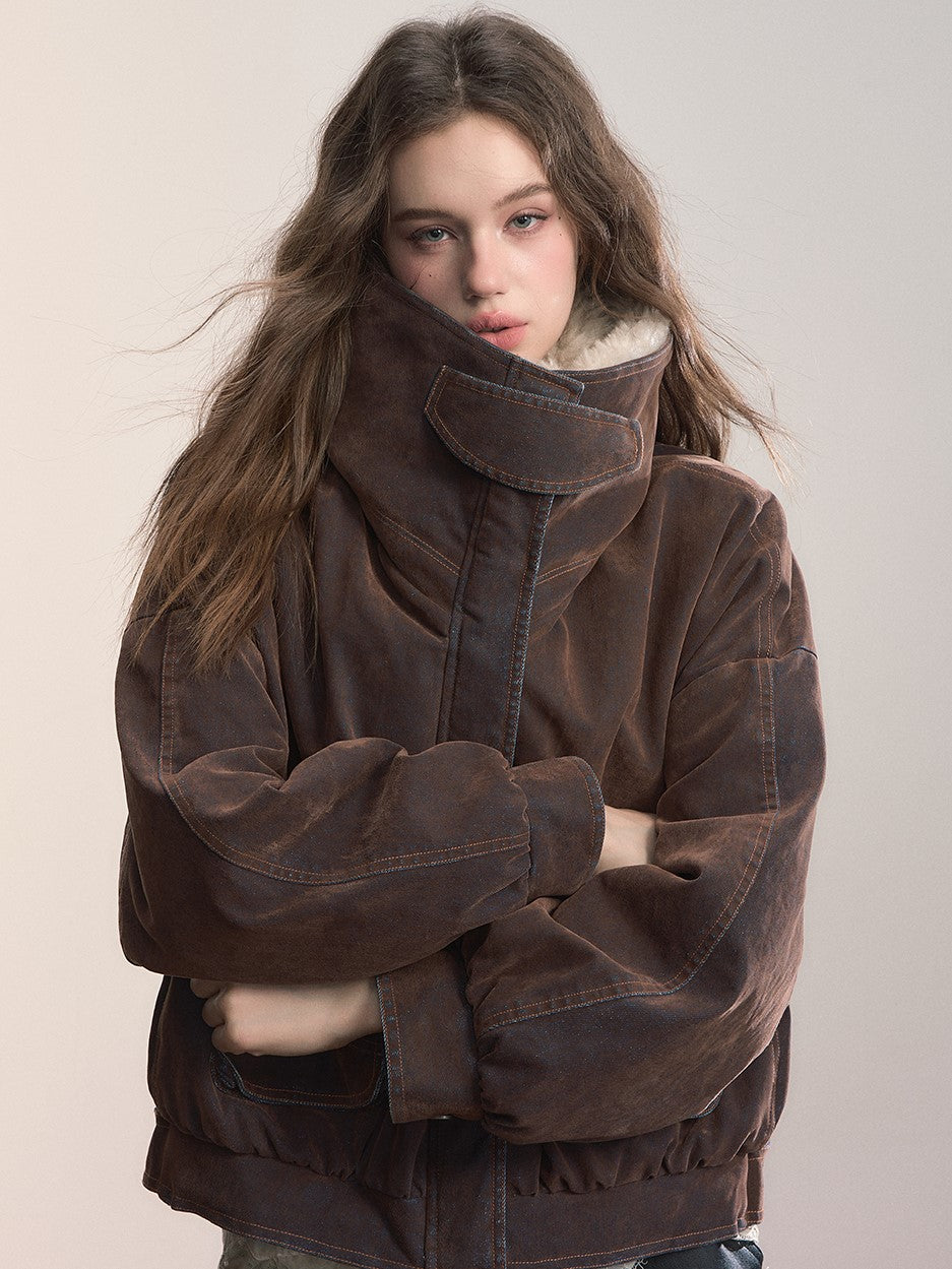 Velvet Denim Large Fur Collar Jacket VIA0362