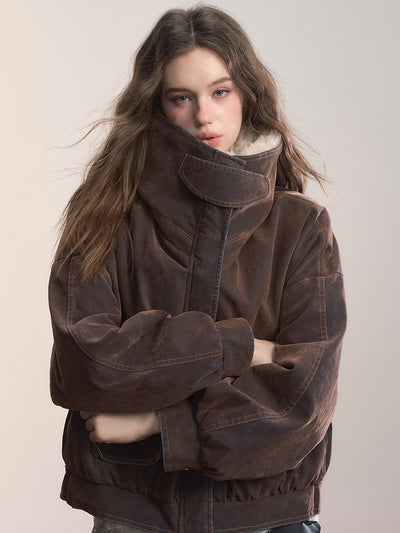 Velvet Denim Large Fur Collar Jacket VIA0362