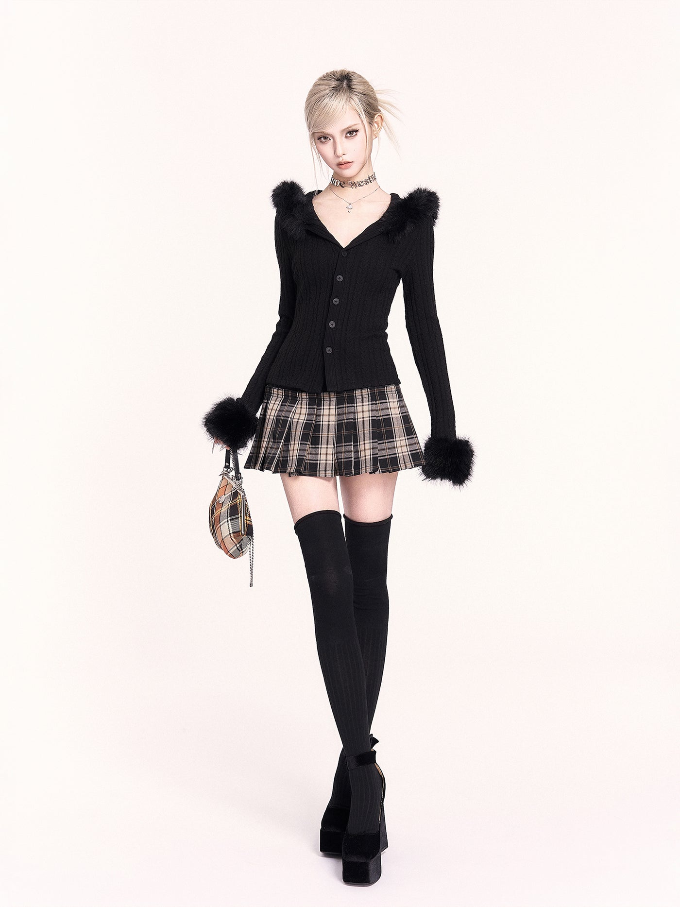 Detachable Fur Collar Hooded Slim Cardigan VOC0482