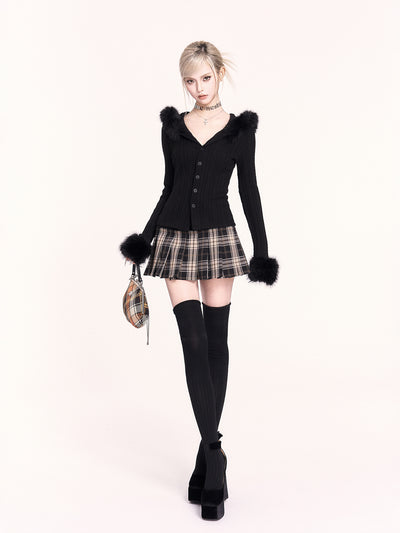 Detachable Fur Collar Hooded Slim Cardigan VOC0482