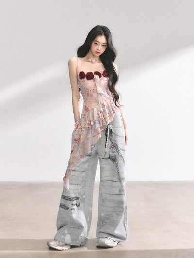 Rose Floral Irregular Camisole DIA0441