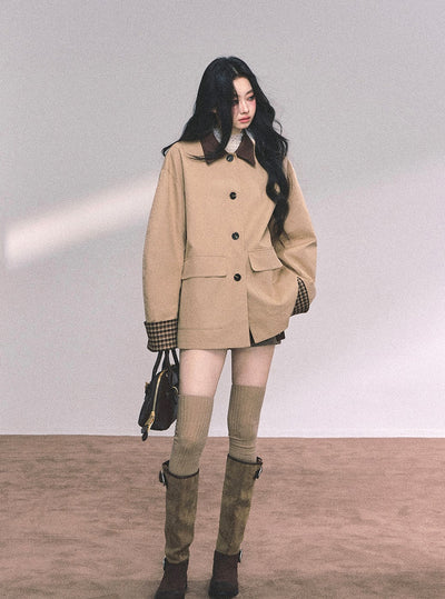 British Style Polo Collar Plaid Jacket DIA0656