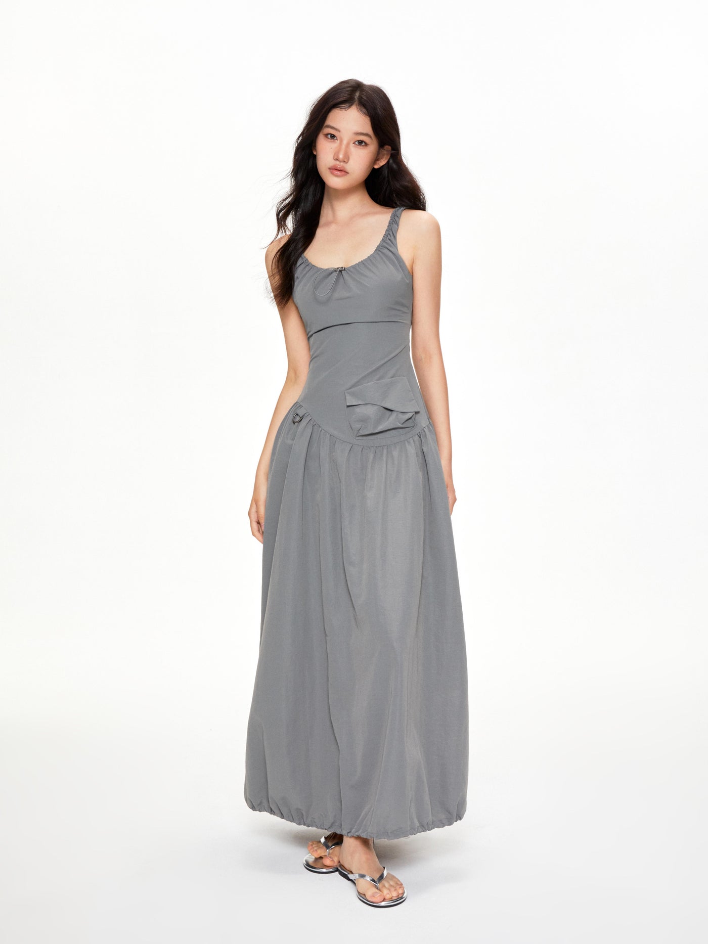 U-neck Suspender Long Dress APE0397