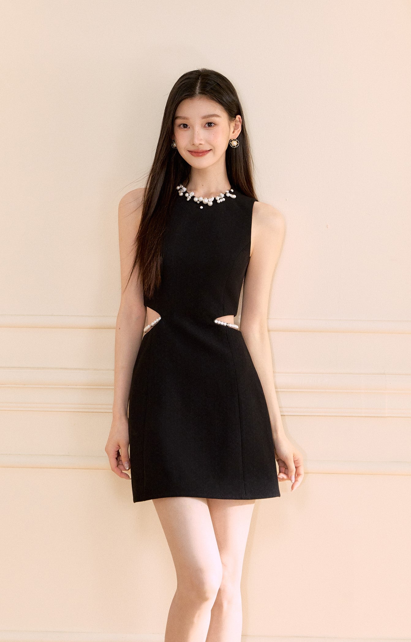 Sleeveless Beading Waist Cut Dress OSH0165