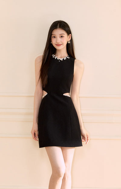 Sleeveless Beading Waist Cut Dress OSH0165