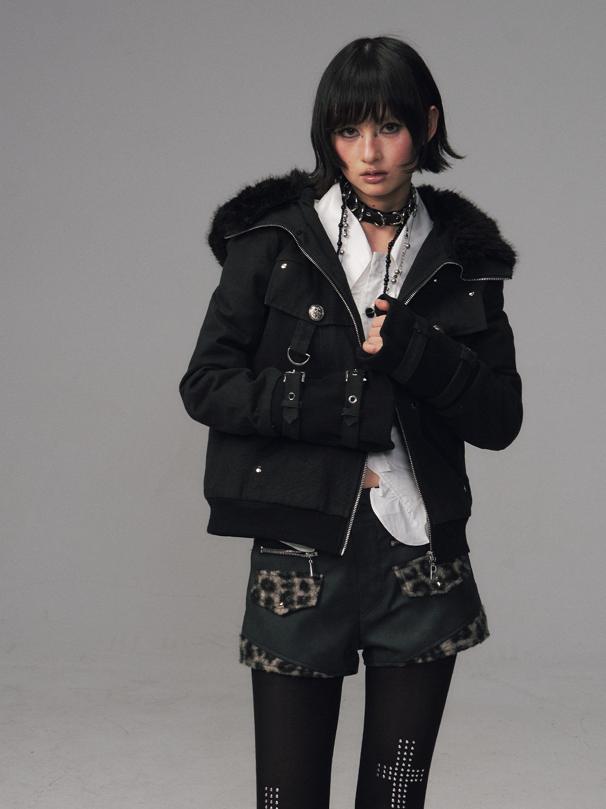 Detachable Furry Hooded Quilted Jacket FRU0128