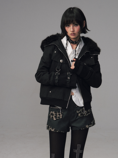 Detachable Furry Hooded Quilted Jacket FRU0128