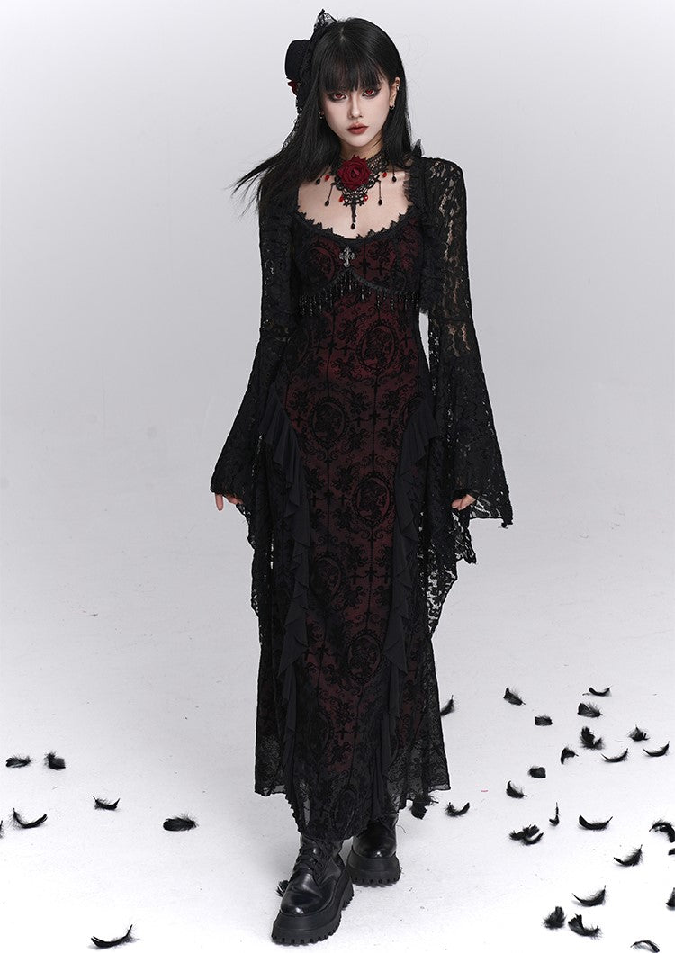 Black Suspender Dress/Lace Shawl LAD0240