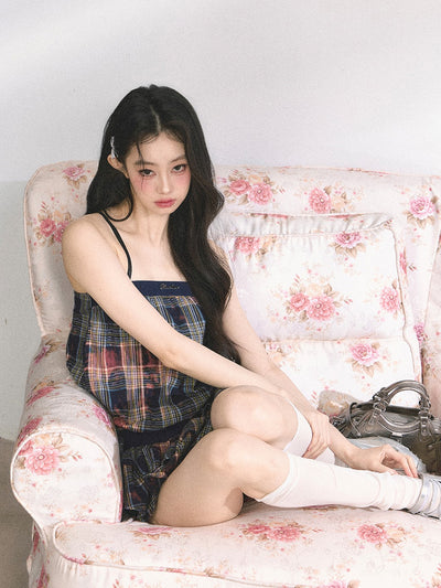 Plaid Suspender Short Dress DIA0443