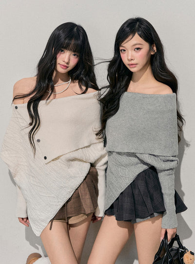 Off-shoulder Irregular Sweater DIA0721