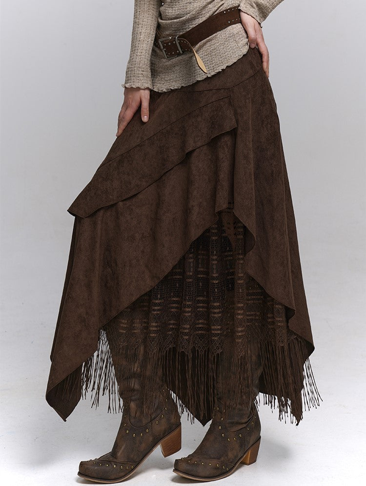Velvet Brown A-line Cake Midi Skirt LAD0233