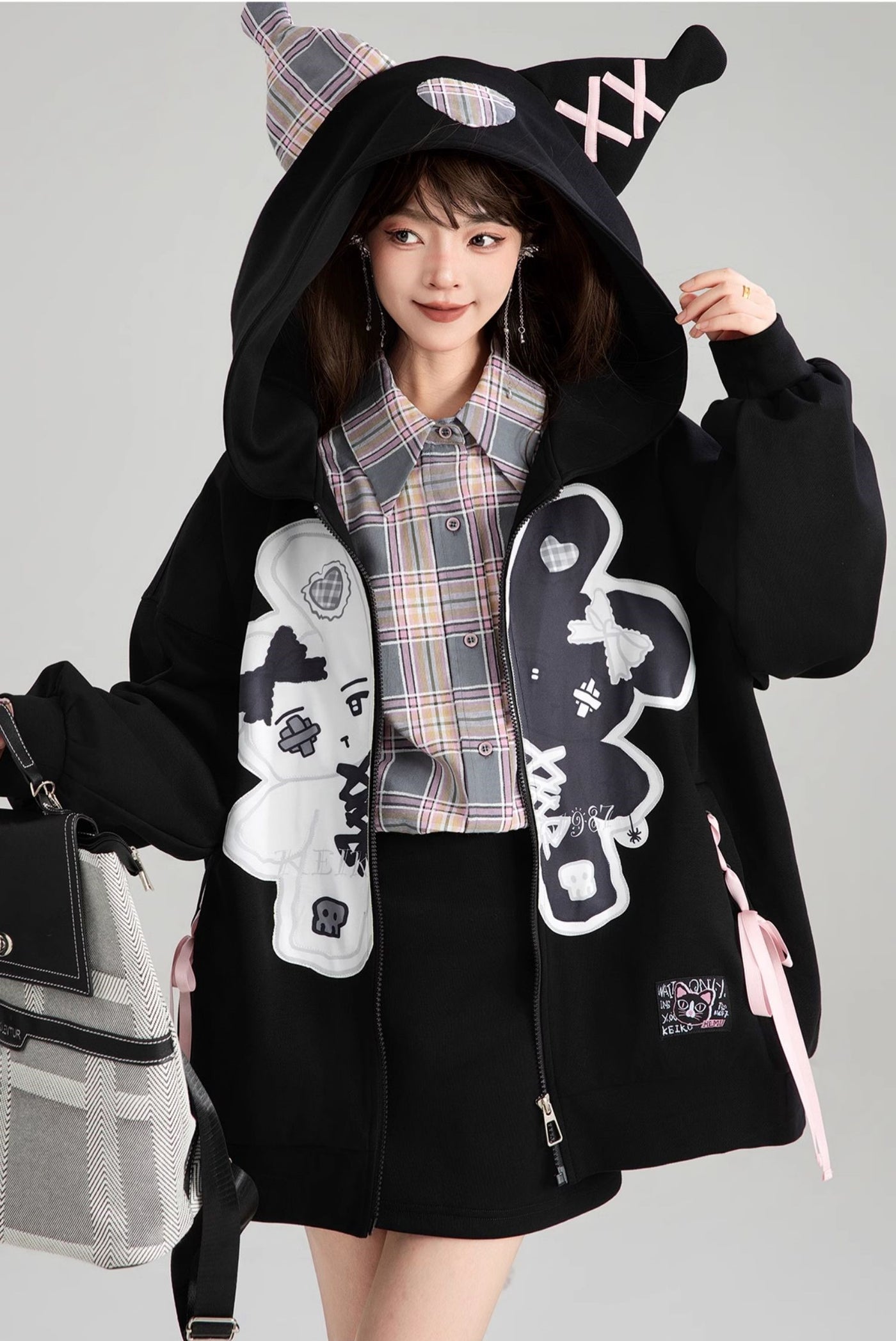 Ghost Design Loose Zipper Hooded Jacket KEI0180