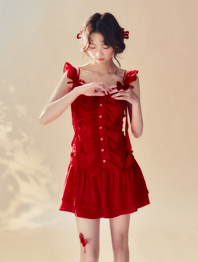 Red Bow Suspender Dress SUN0057