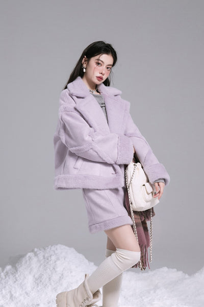 StellaLou Purple Fur Coat/Skirt COT0183