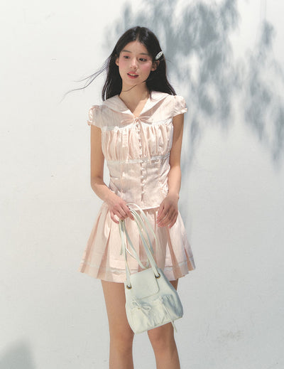 Navy Collar Waist Shirt /Skirt SUN0161