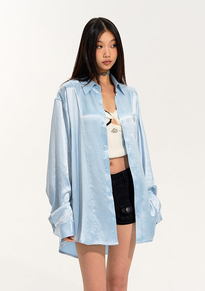 Long Silhouette Lapel Silky Drape Long Sleeve Shirt NOT0232