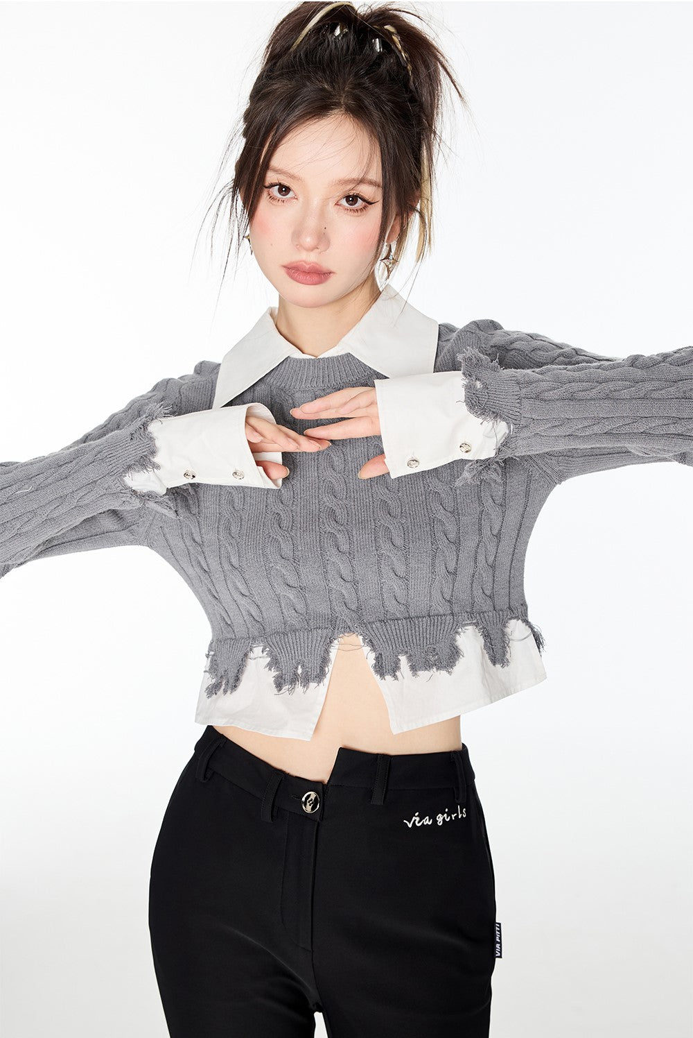 College Style Splicing Shirt Sweater VIA0141